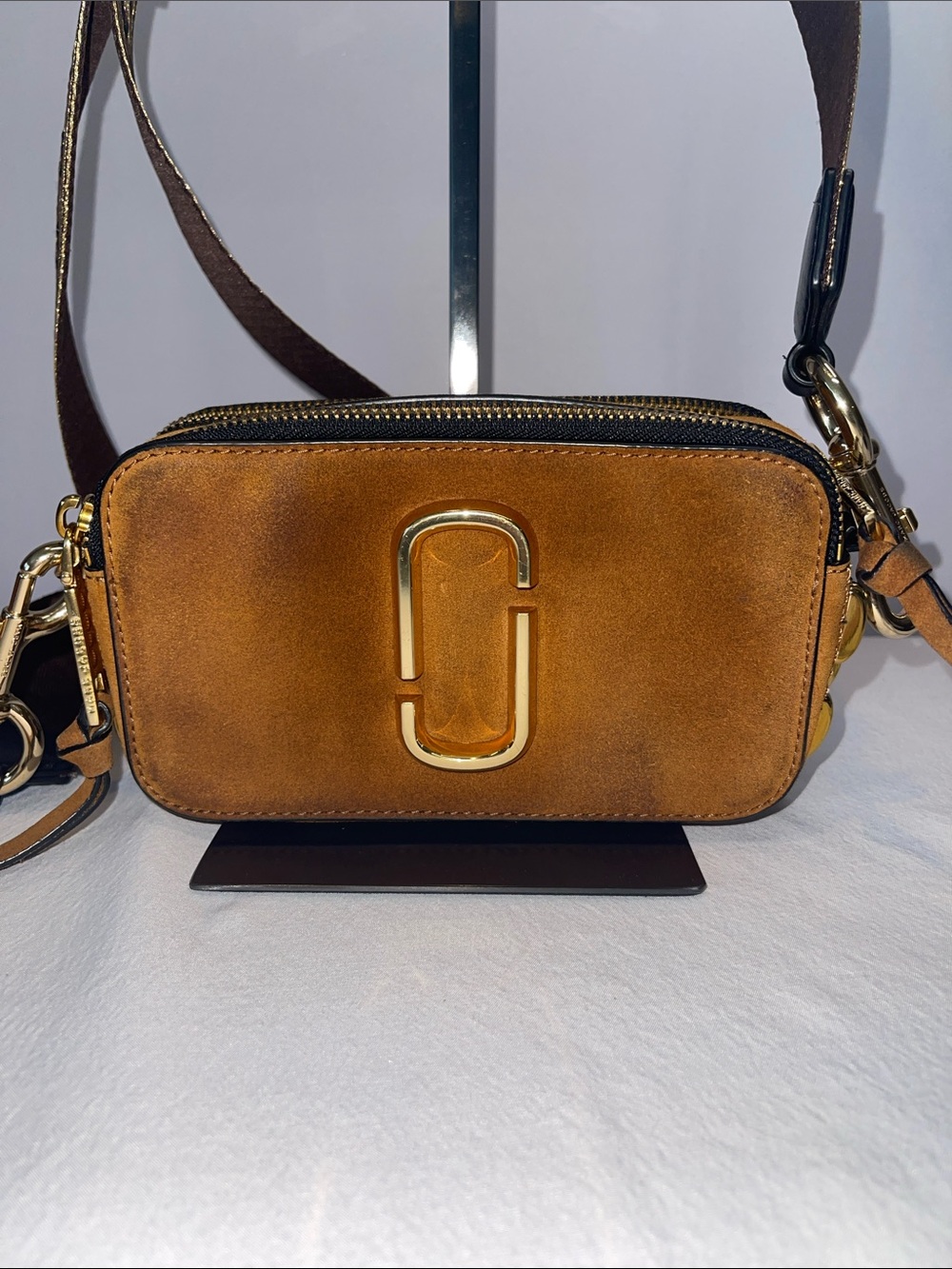 Marc Jacobs Snapshot Camera Bag Suede Leather Camel Brown Crossbody